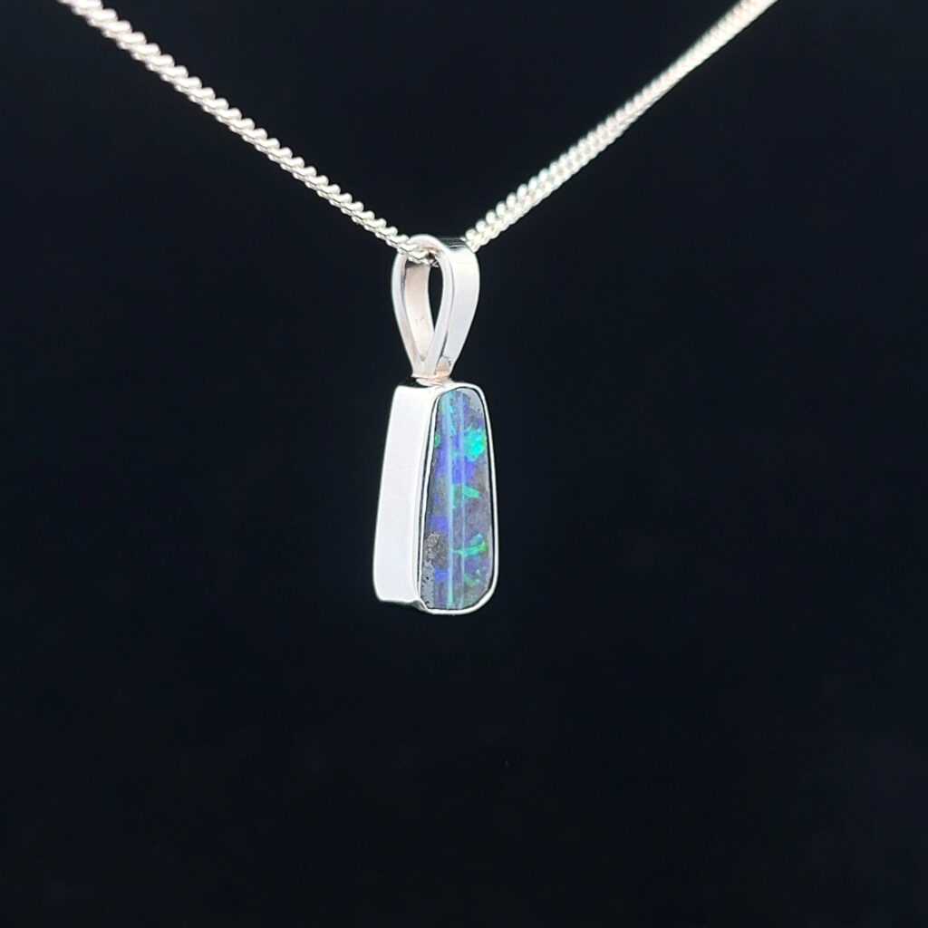 18K White Gold Solid Boulder Opal Pendant 11918