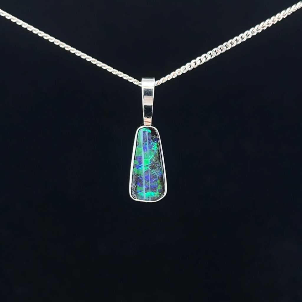 18K White Gold Solid Boulder Opal Pendant 11918