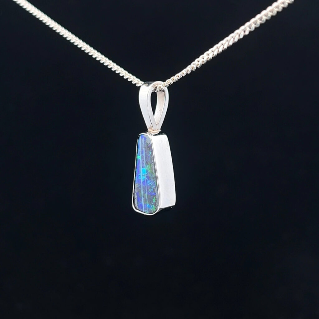 18K White Gold Solid Boulder Opal Pendant 11918