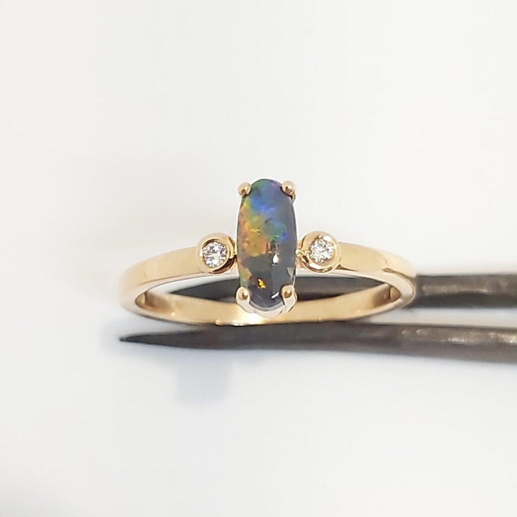 18k Yellow Gold Solid Black Opal Ring