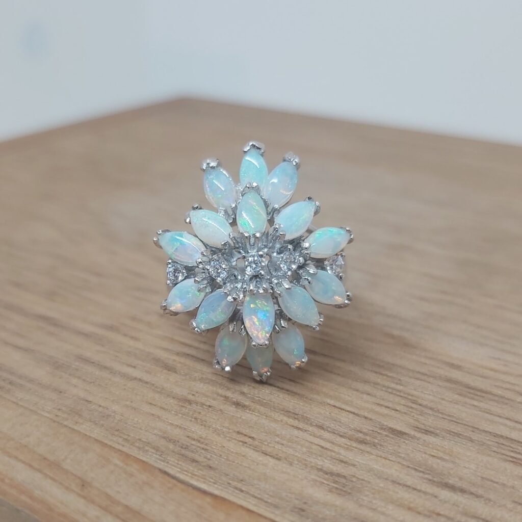 Sterling Silver Solid Crystal Opal Ring