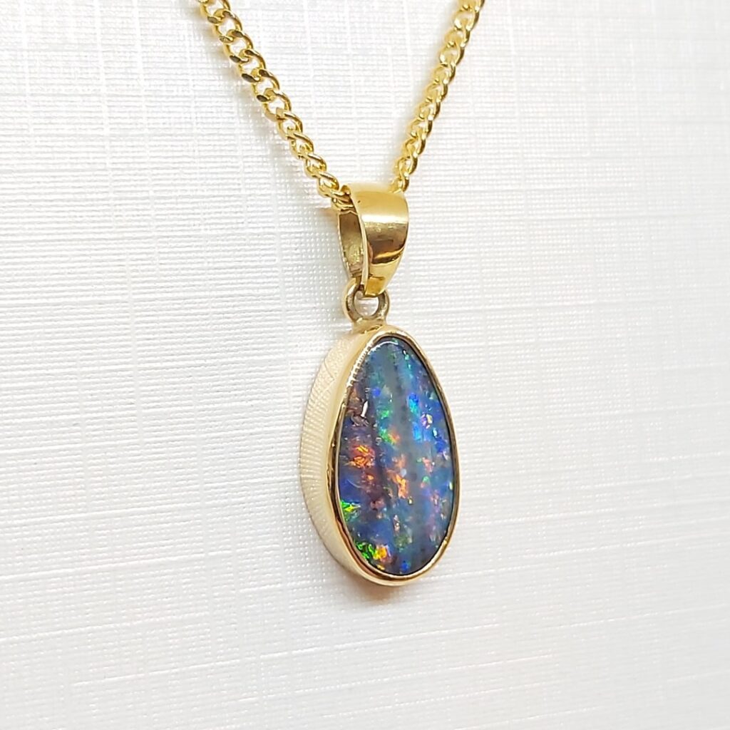 18k Yellow Gold Solid Boulder Opal Pendant