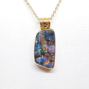18k Yellow Gold Solid Boulder Opal Pendant