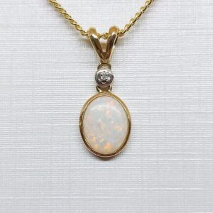 9k Yellow Gold Solid White Opal Pendant