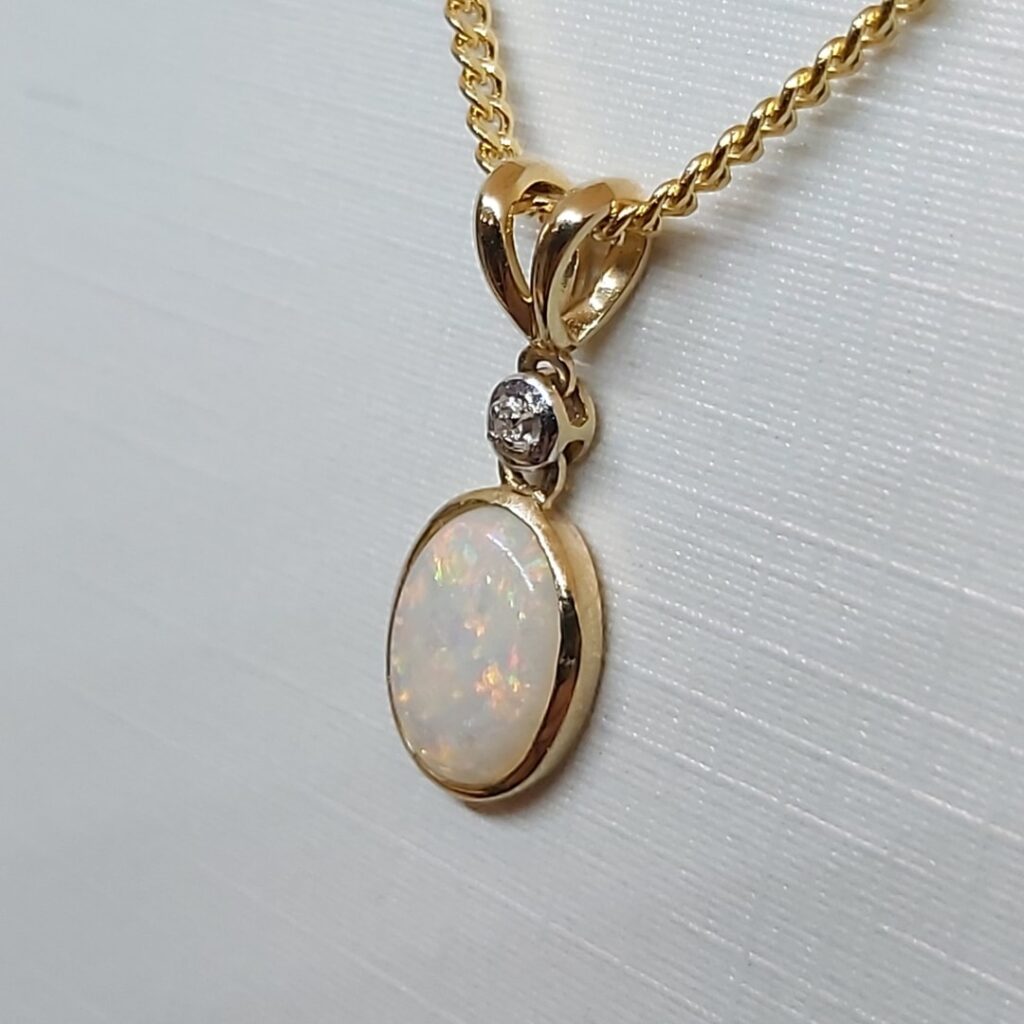 9k Yellow Gold Solid White Opal Pendant