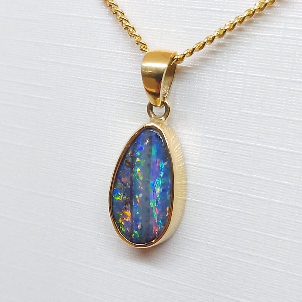 18k Yellow Gold Solid Boulder Opal Pendant