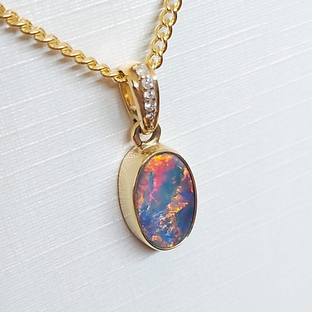 18k Yellow Gold Solid Black Opal Pendant