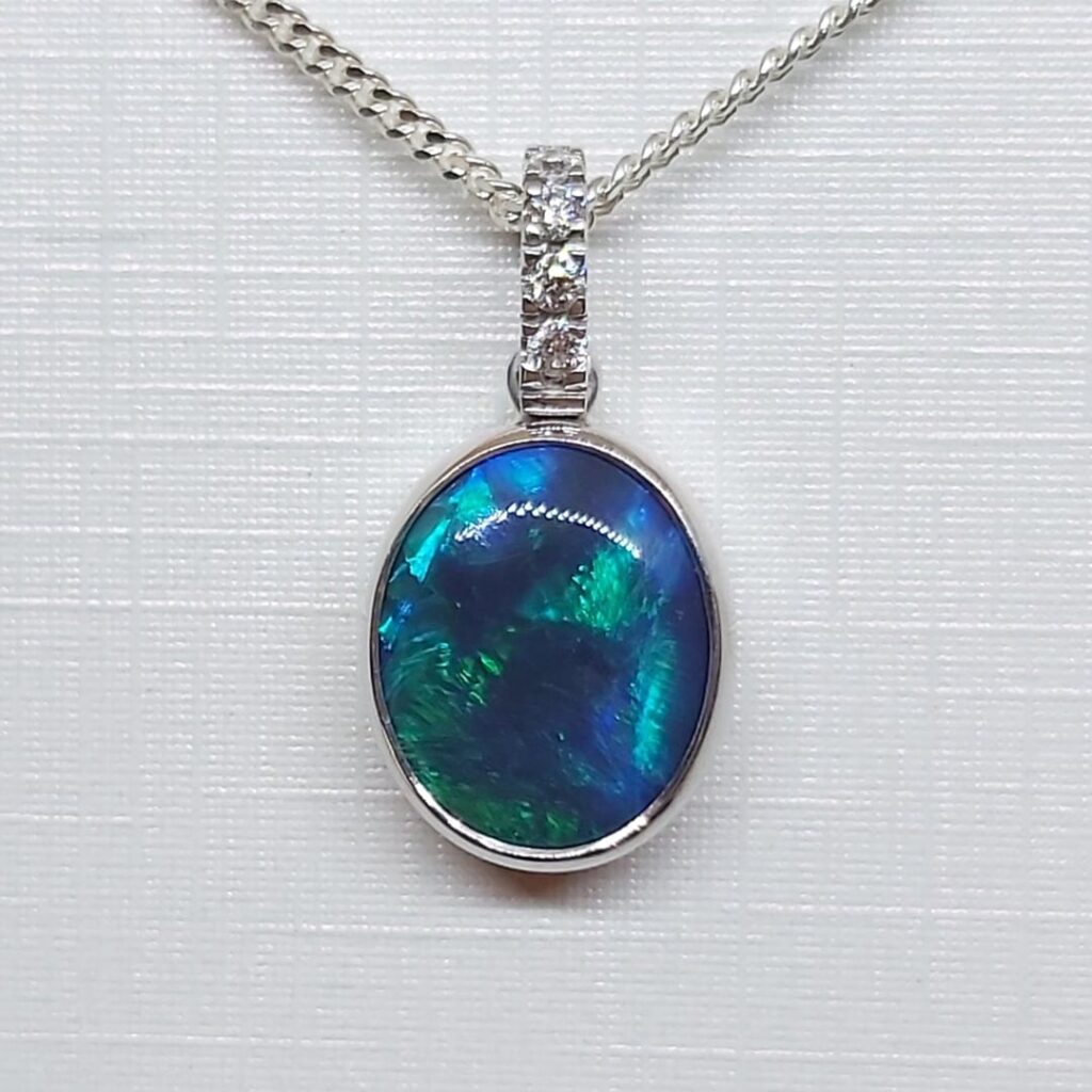 18k White Gold Solid Black Opal Pendant