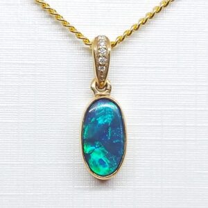 18k Yellow Gold Solid Black Opal Pendant