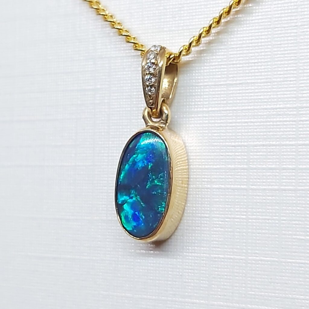 18k Yellow Gold Solid Black Opal Pendant