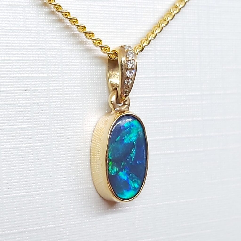 18k Yellow Gold Solid Black Opal Pendant