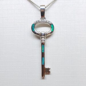 Sterling Silver Inlay Opal Key Pendant