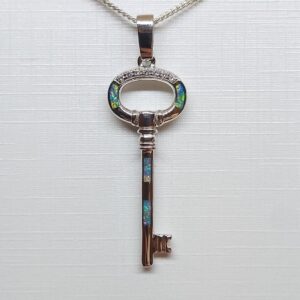 Sterling Silver Inlay Opal Key Pendant