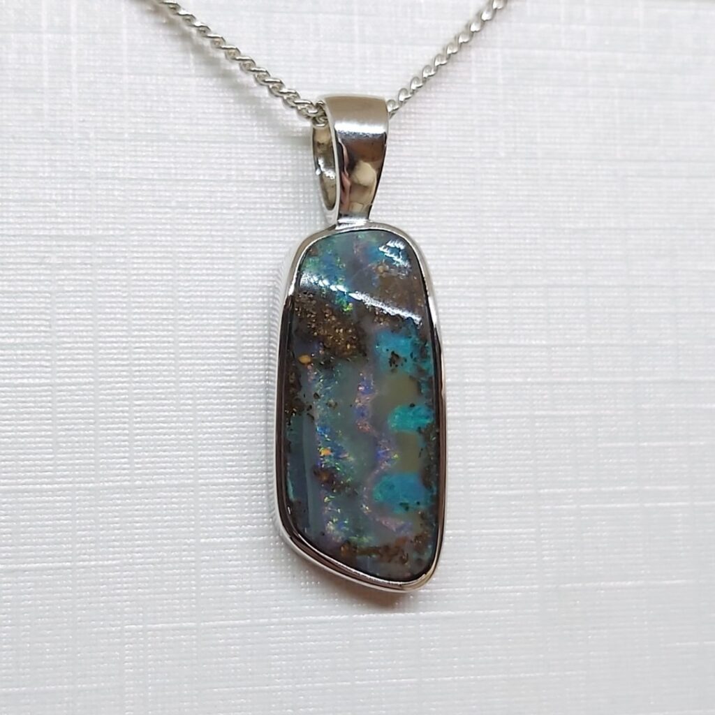 Sterling Silver Solid Boulder Opal Pendant