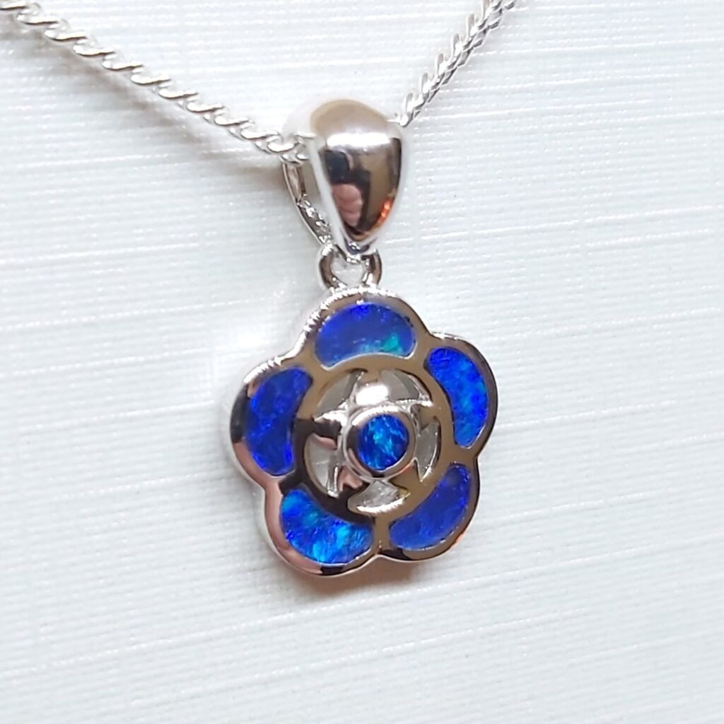 Sterling Silver Gem Quality Inlay Opal Pendant