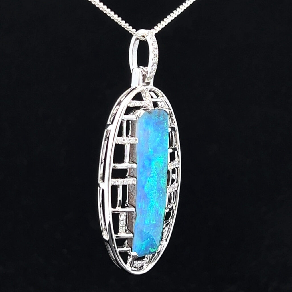 18K White Gold Solid Boulder Opal Pendant 4871