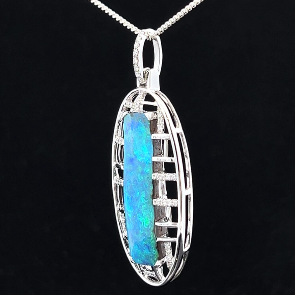 18K White Gold Solid Boulder Opal Pendant 4871