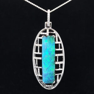 18K White Gold Solid Boulder Opal Pendant 4871