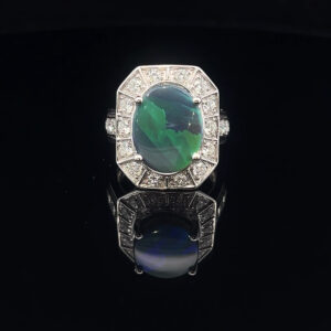 18K White Gold Solid Black Opal Ring 4938