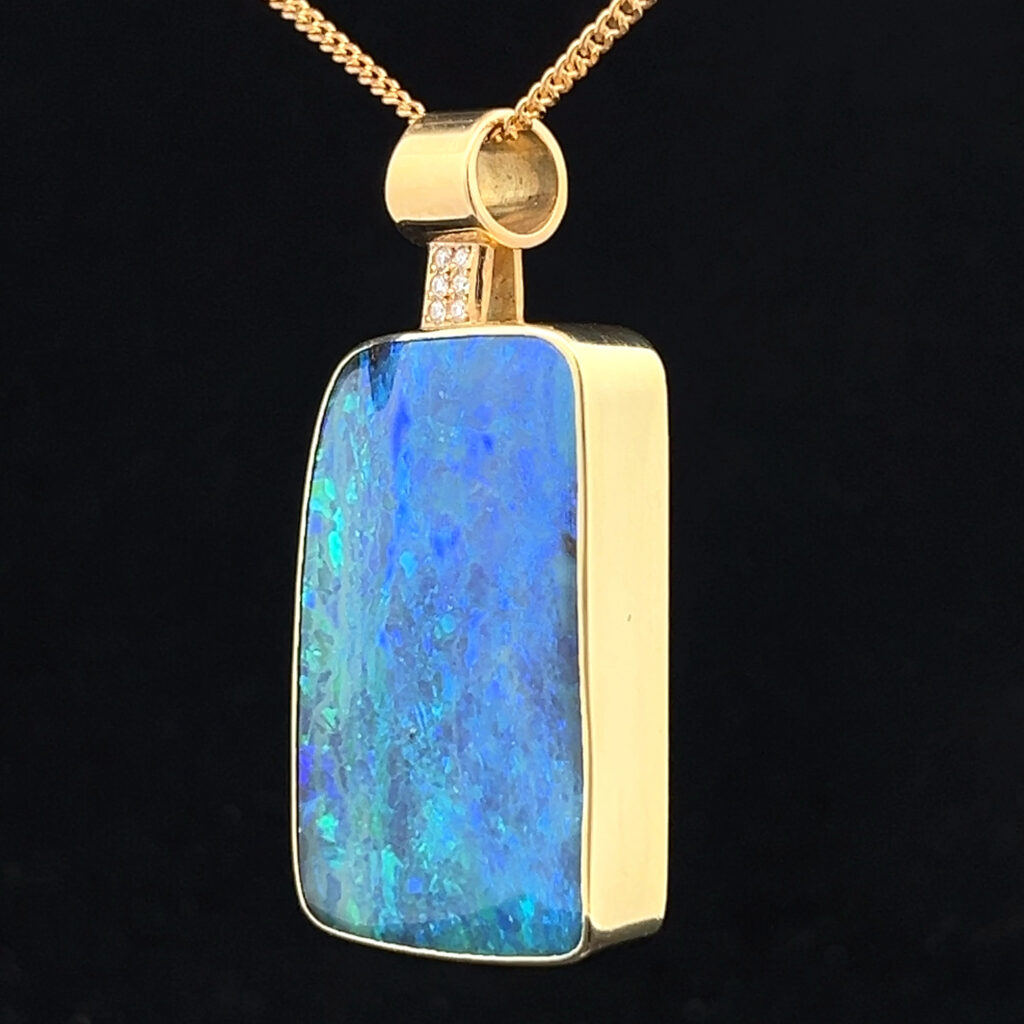 18K Yellow Gold Solid Boulder Opal Pendant 4948