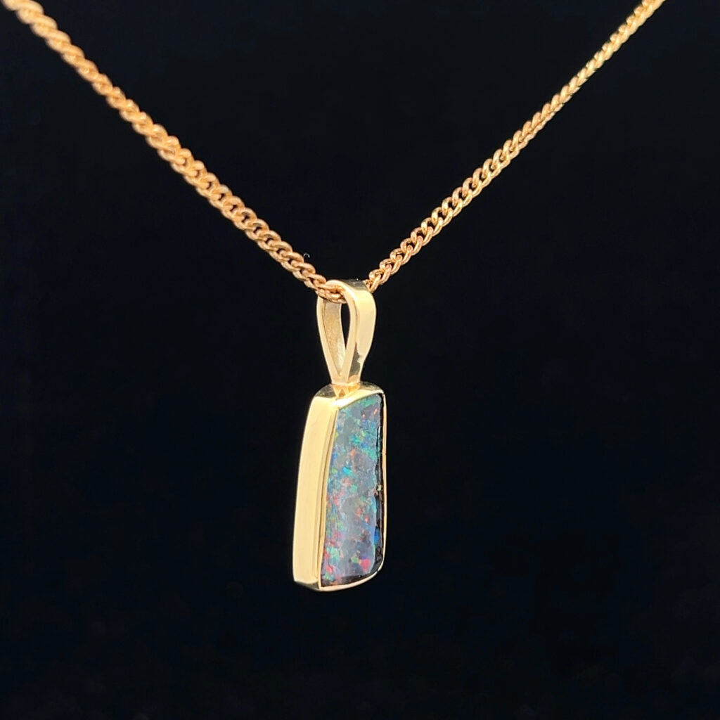 18K Yellow Gold Solid Boulder Opal Pendant 4985