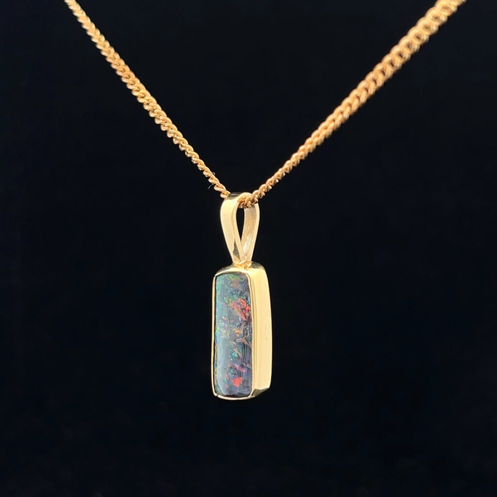 18K Yellow Gold Solid Boulder Opal Pendant 4985