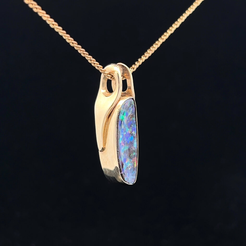 18K Yellow Gold Solid Boulder Opal Pendant 4996