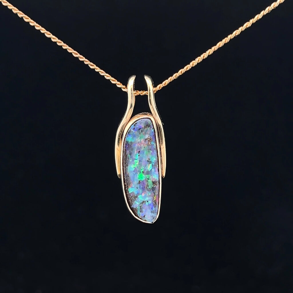 18K Yellow Gold Solid Boulder Opal Pendant 4996