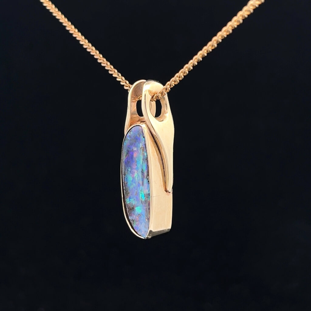 18K Yellow Gold Solid Boulder Opal Pendant 4996