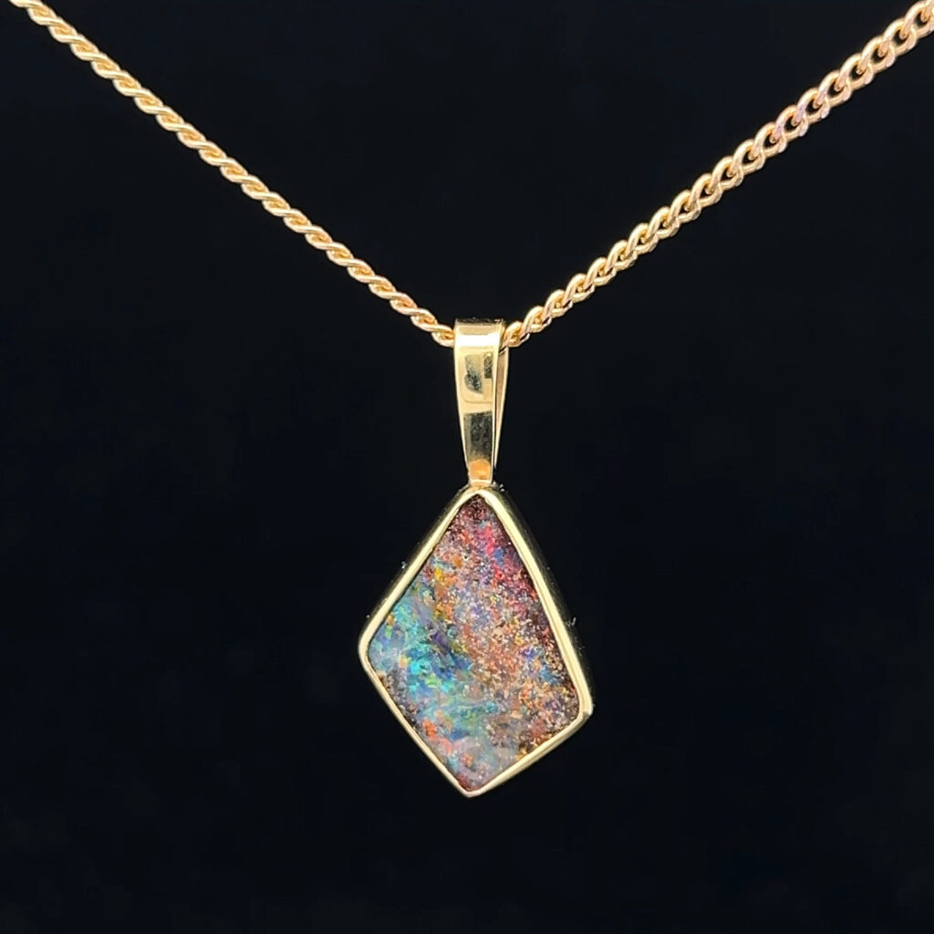 18K Yellow Gold Solid Boulder Opal Pendant 4999