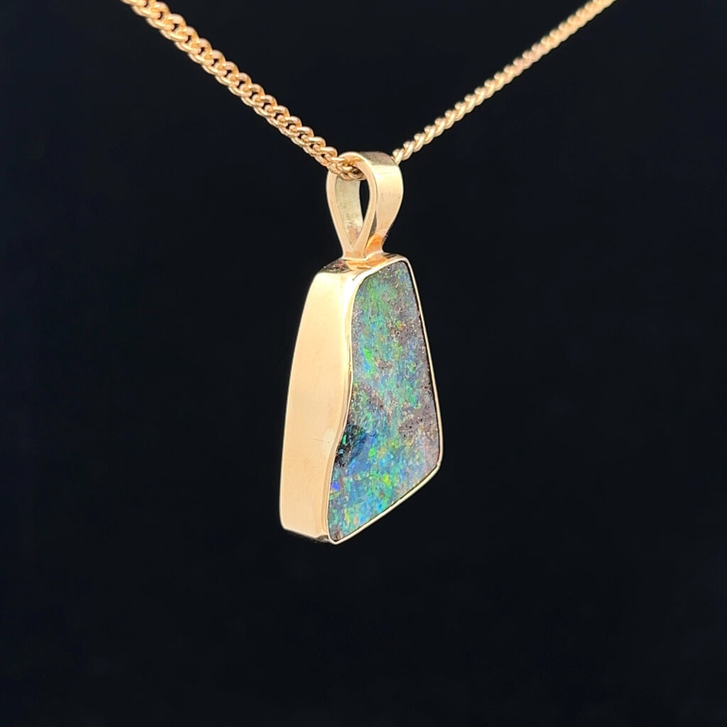 18K Yellow Gold Solid Boulder Opal Pendant 5000