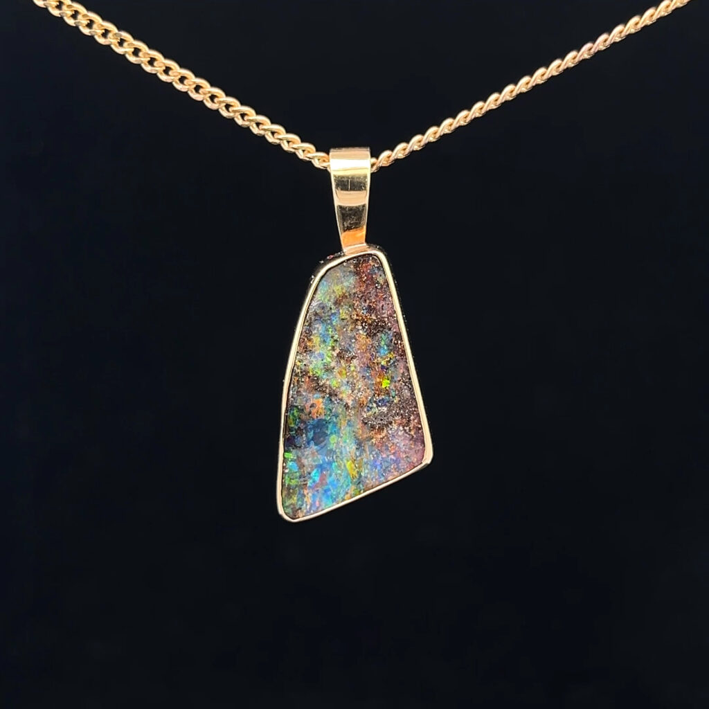 18K Yellow Gold Solid Boulder Opal Pendant 5000