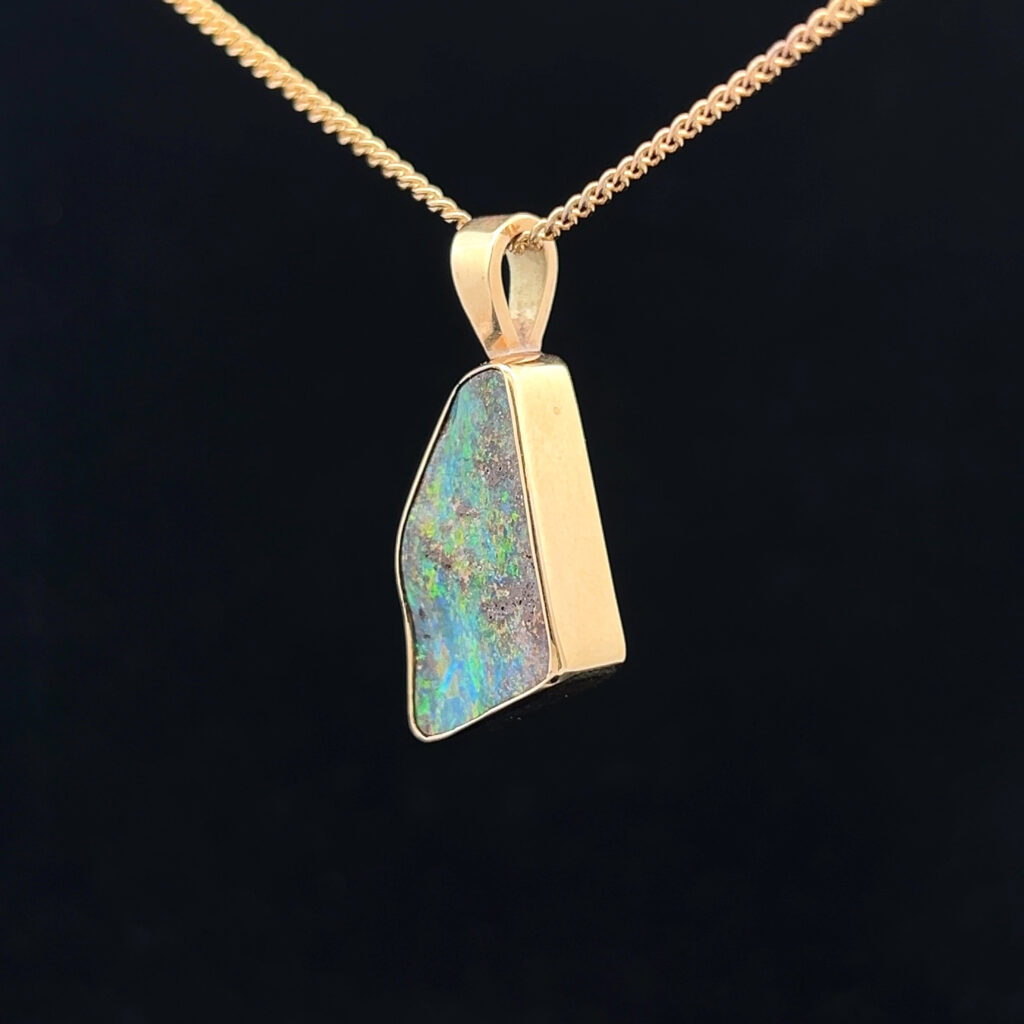 18K Yellow Gold Solid Boulder Opal Pendant 5000