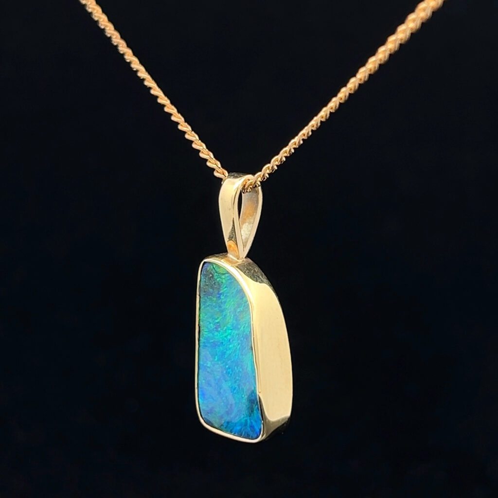 18K Yellow Gold Solid Boulder Opal Pendant 5001