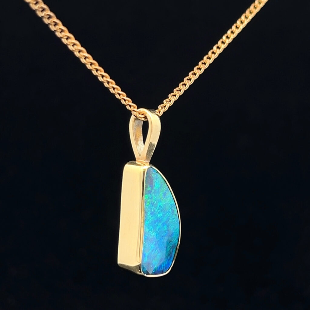 18K Yellow Gold Solid Boulder Opal Pendant 5001