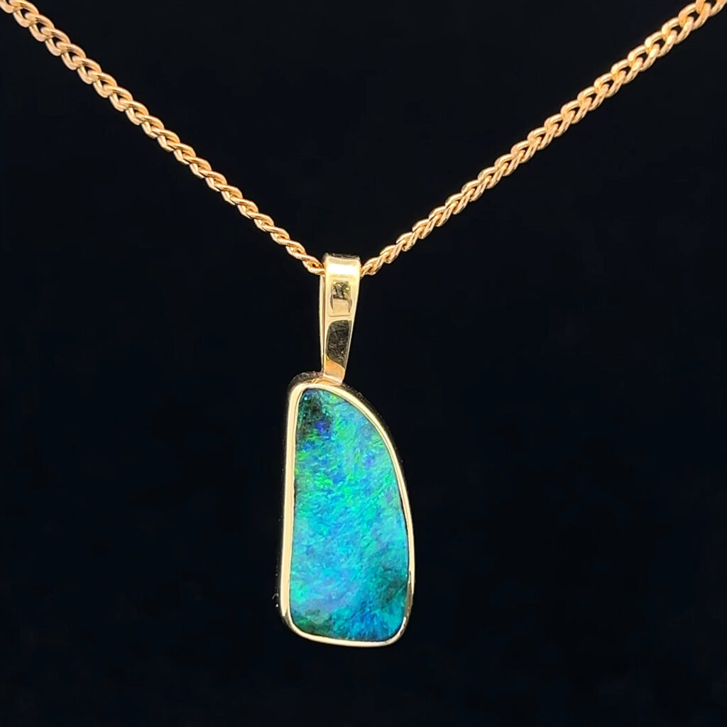 18K Yellow Gold Solid Boulder Opal Pendant 5001