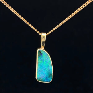 18K Yellow Gold Solid Boulder Opal Pendant 5001