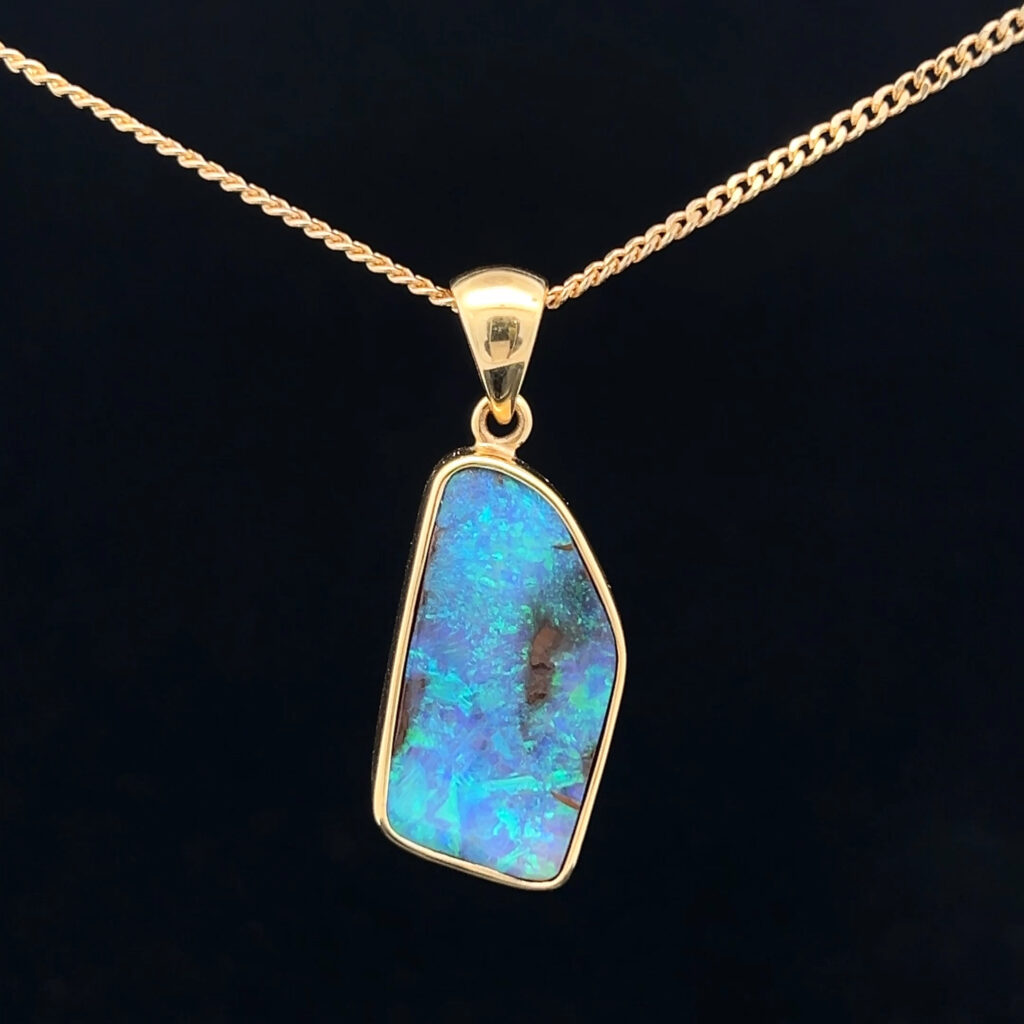 18K Yellow Gold Solid Boulder Opal Pendant 5002