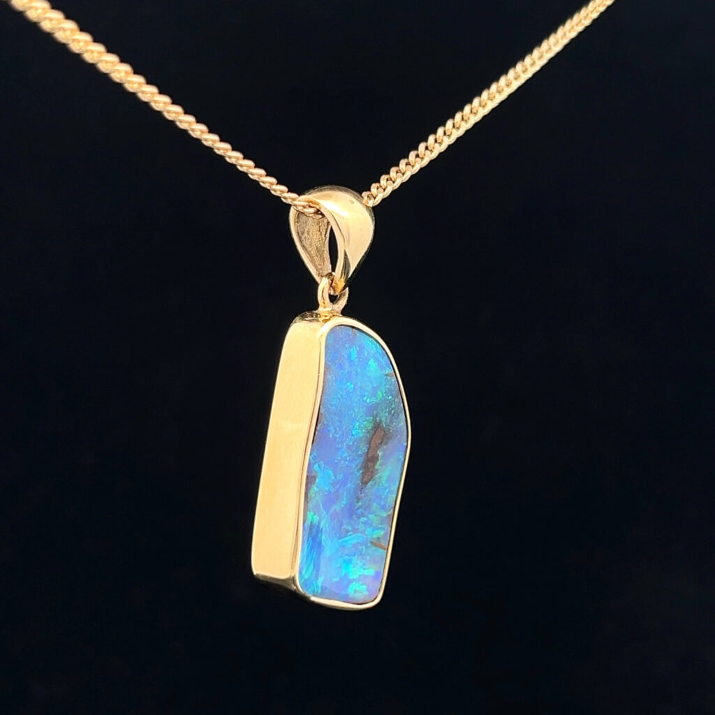 18K Yellow Gold Solid Boulder Opal Pendant 5002