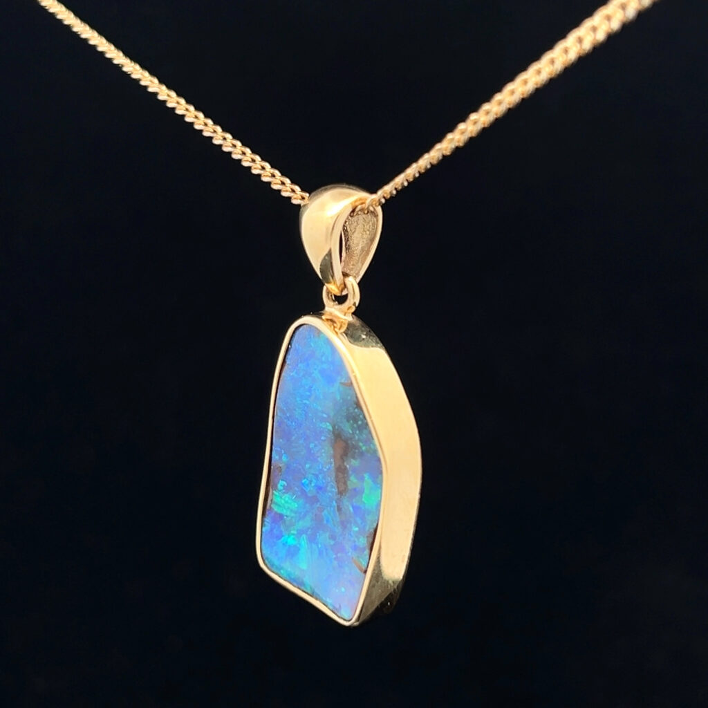 18K Yellow Gold Solid Boulder Opal Pendant 5002