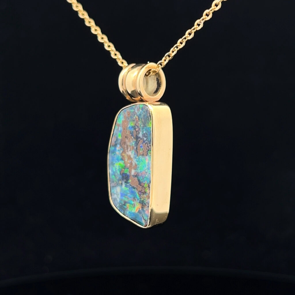 18K Yellow Gold Solid Boulder Opal Pendant 5010