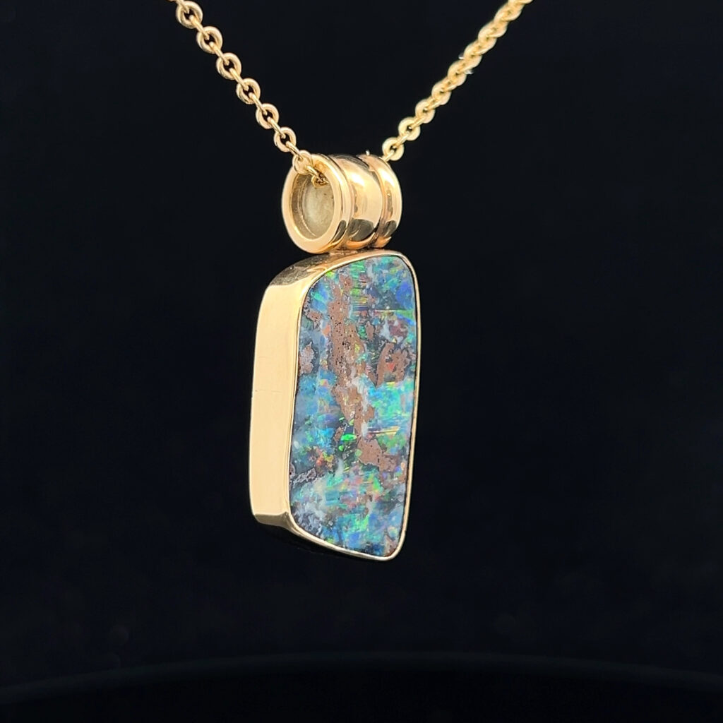 18K Yellow Gold Solid Boulder Opal Pendant 5010