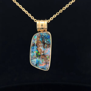 18K Yellow Gold Solid Boulder Opal Pendant 5010