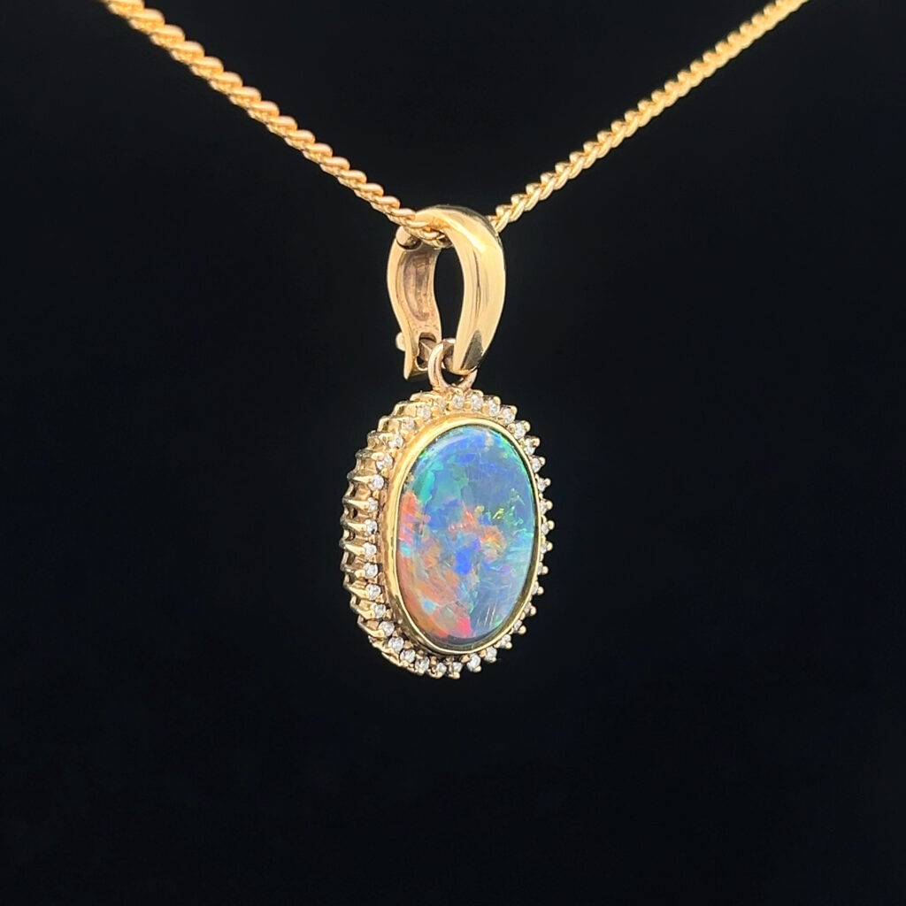 18K Yellow Gold Solid Black Opal Pendant 5125