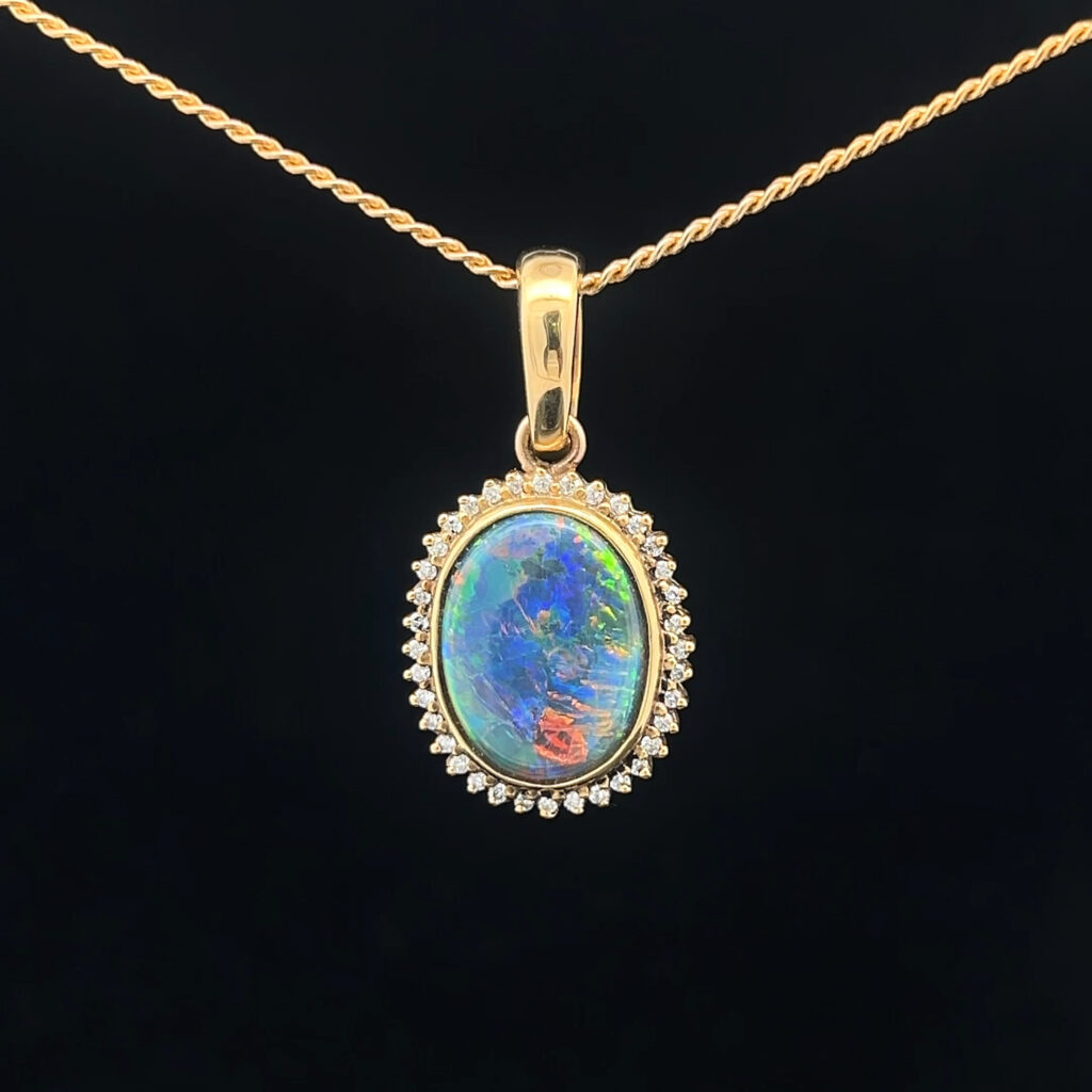 18K Yellow Gold Solid Black Opal Pendant 5125