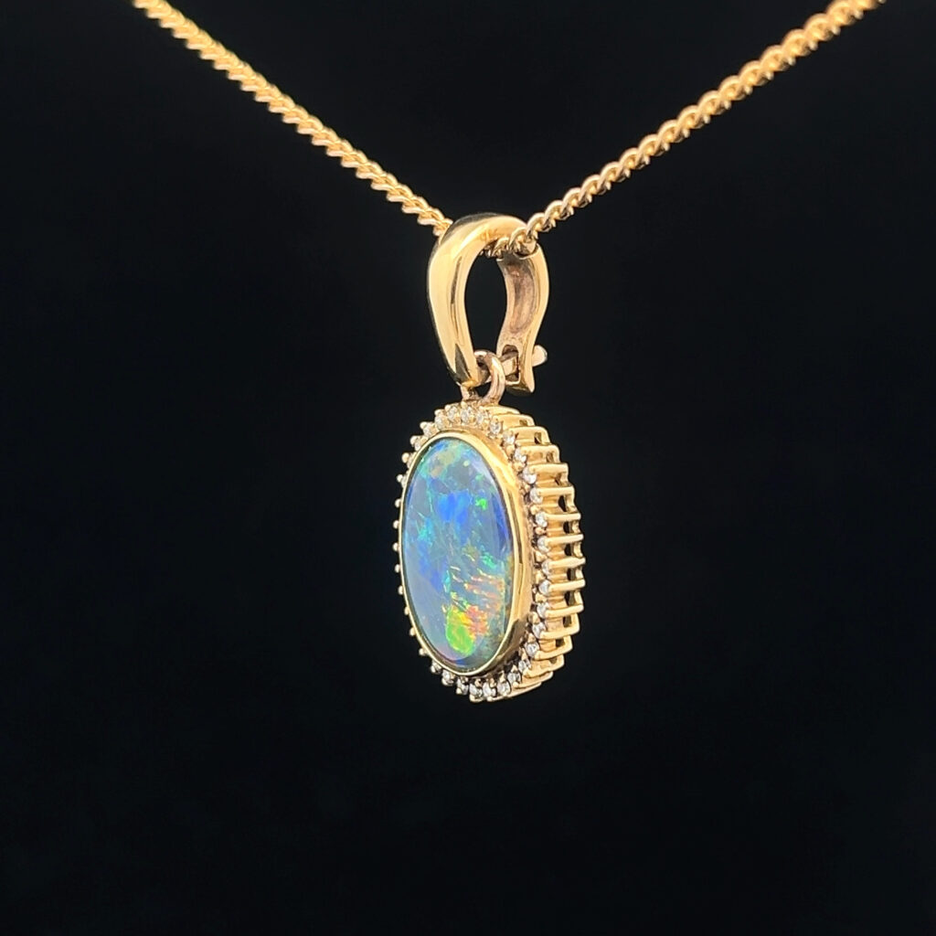 18K Yellow Gold Solid Black Opal Pendant 5125