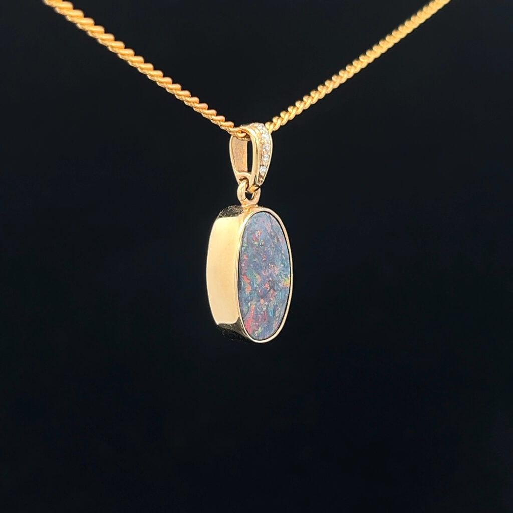 18K Yellow Gold Solid Black Opal Pendant 5127