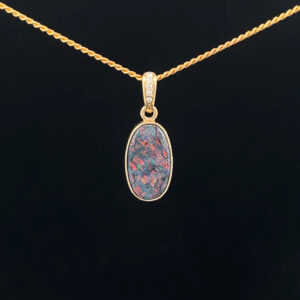 18K Yellow Gold Solid Black Opal Pendant 5127