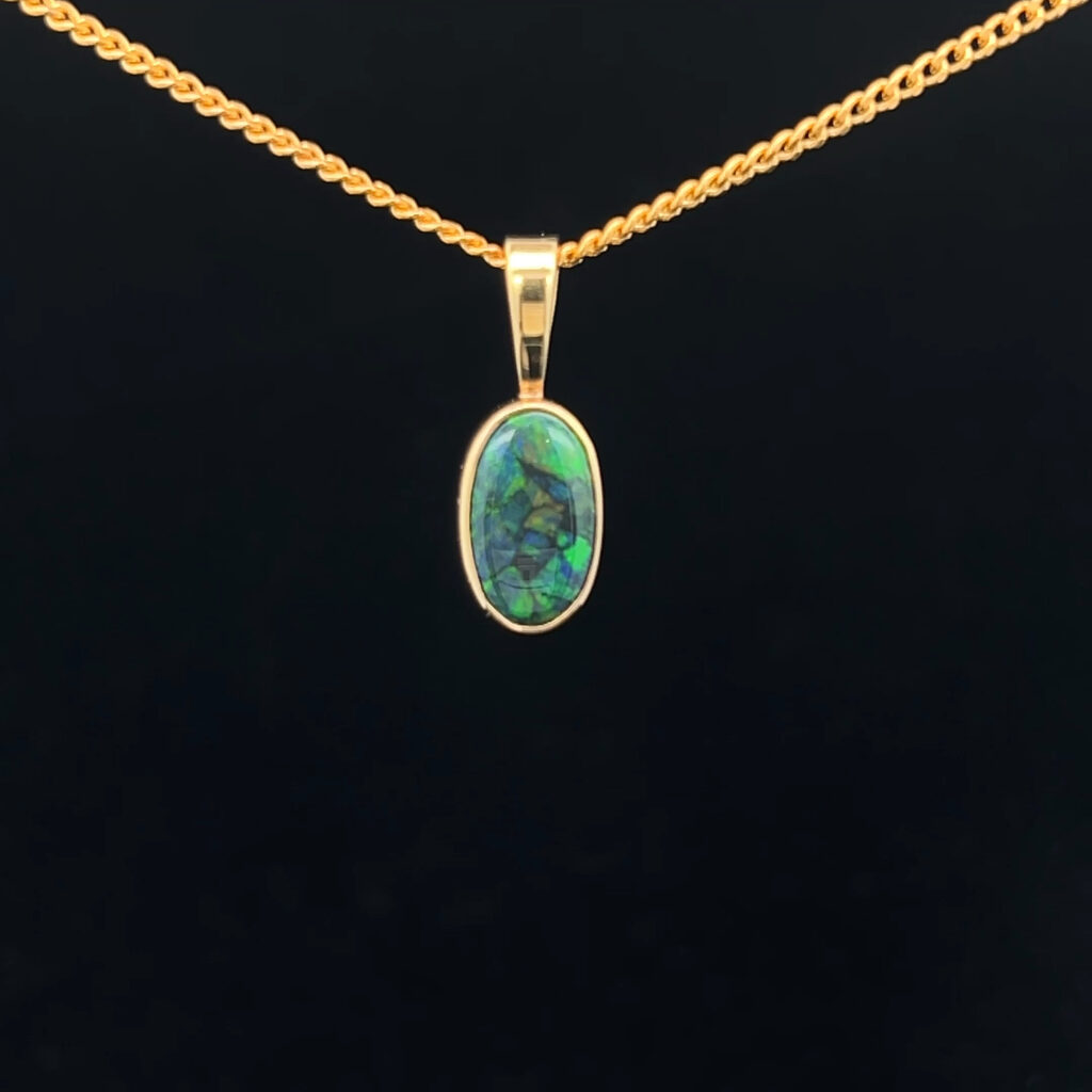 18K Yellow Gold Solid Black Opal Pendant 5131