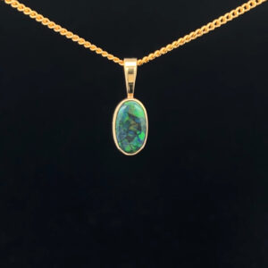 18K Yellow Gold Solid Black Opal Pendant 5131